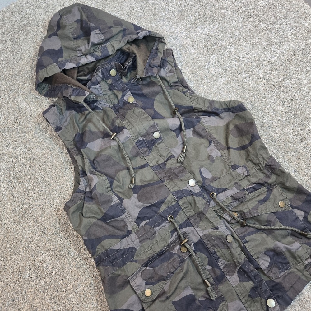 YMI Collection Womens‎ Camouflage Vest Removable Hood, Size XL Zip Snap